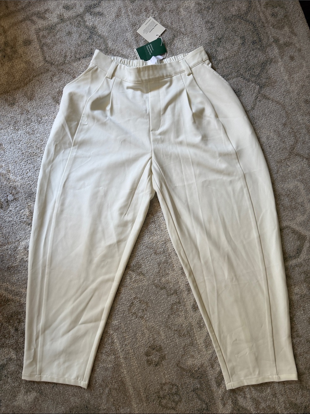 HALARA Cream High-Rise Pleated Tapered Trousers